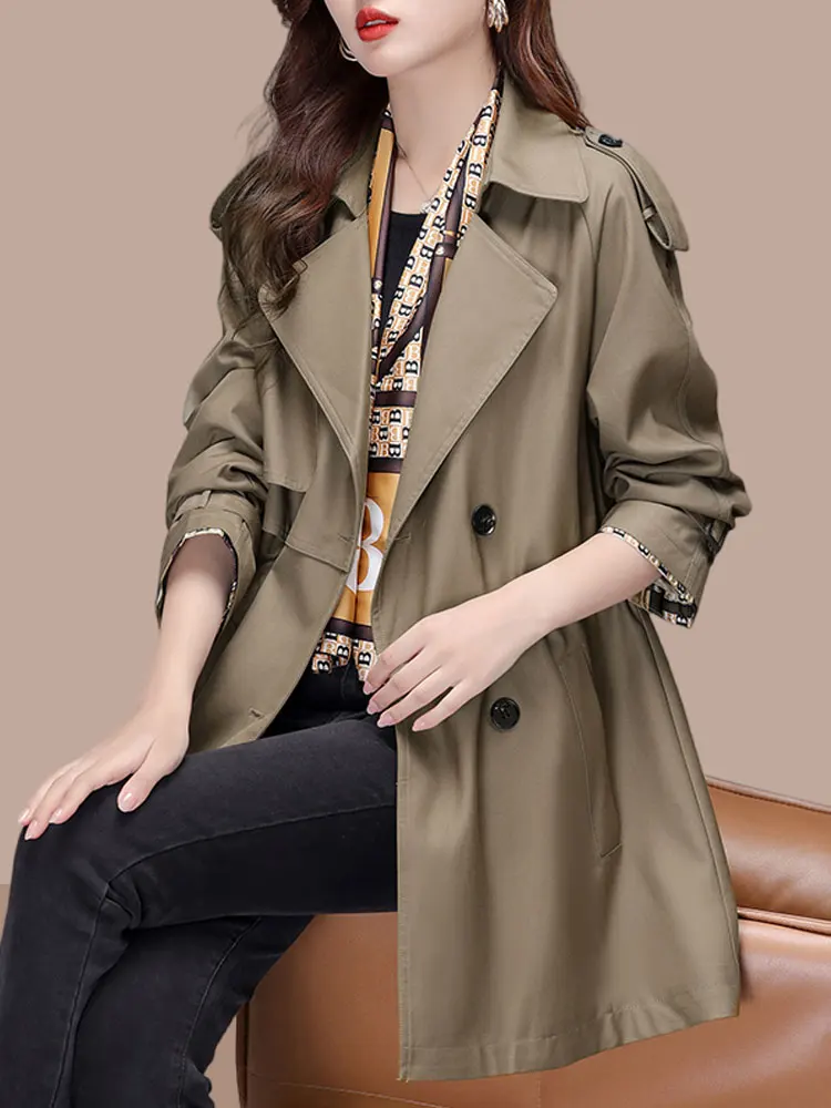 

Женское длинное пальто цвета хаки, новинка весна-осень, модное, маленького размера, средней длины, в корейском стиле, для повседневной носки