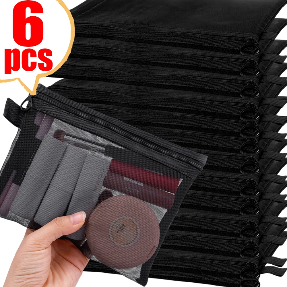 6/1PCS Mesh Cosmetic Bag Small Large Black Transparent Makeup Bag Portable Travel Toiletry Organizer Case Lipstick Storage Pouch