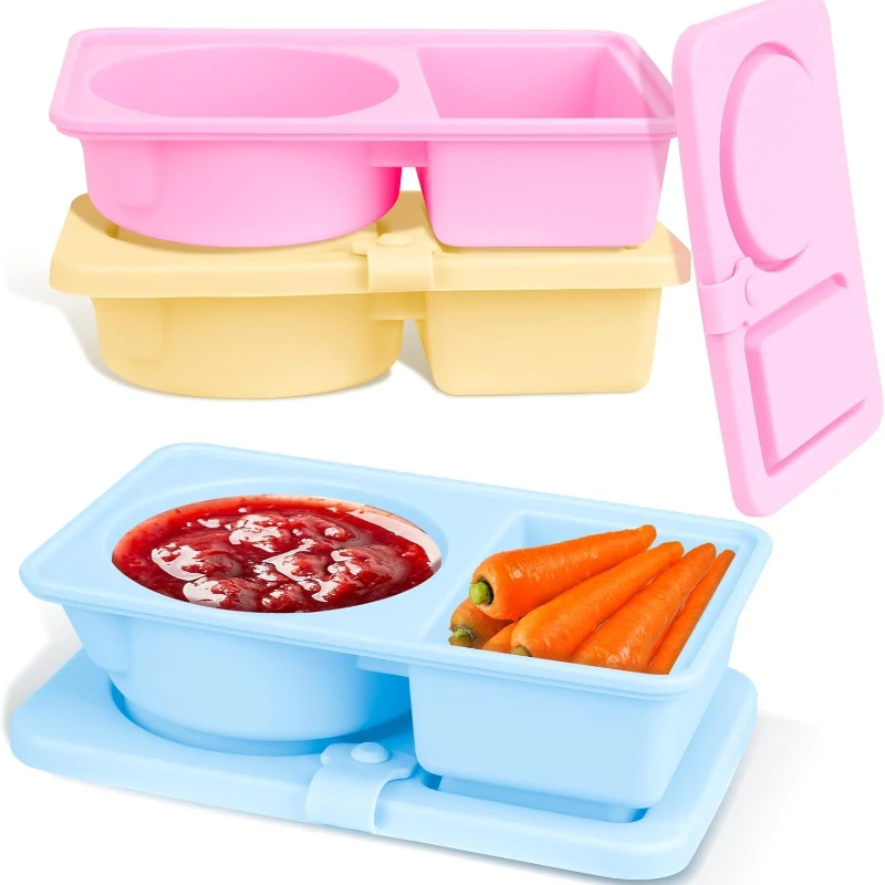 

3pcs Double Compartment Snack Container with Lid, Salad Dressing Seasoning Container, Small Mini for Travel, Office, Picnic