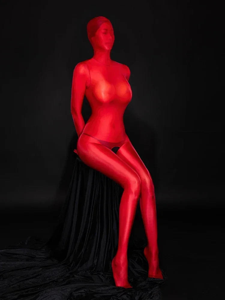 Косплэй купальник горничной масляные блестящие сексуальные комбинезоны женские с полным покрытием формирующее боди прозрачные эластичные колготки