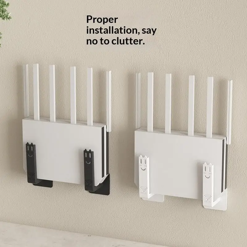 2pcs/set For Living Roo Wall‑Mounted Set‑Top Box Holder Drill‑Free Router Mounting Rack Practical Organizer With Auxiliary Hooks