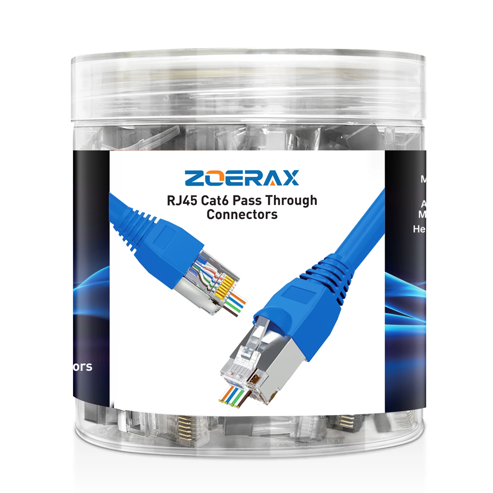 ZoeRax 100 pièces RJ45 Cat6/5E Kit de connecteur de passage avec bottes anti-traction prise modulaire à trou de 1.2mm pour cabine solide ou tressée