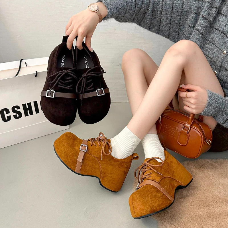 

Thick-soled Lace-up Round Toe Waterproof Platform, Fashionable, Versatile, Comfortable, Anti-slip and Breathable Women's Shoes