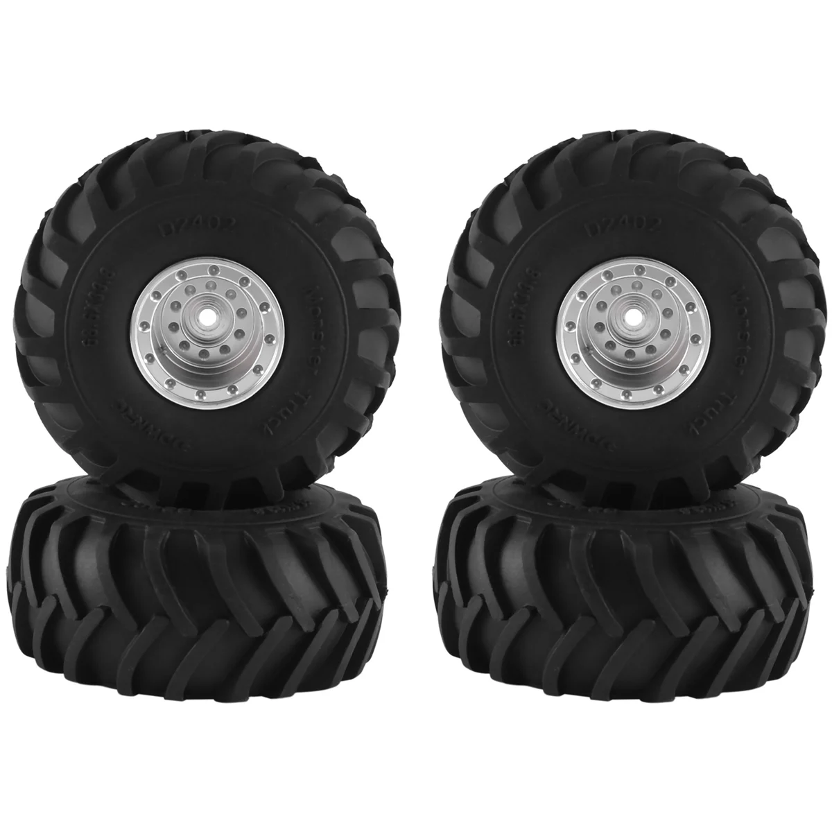 4Pcs 68X32Mm Big 1.0 Metal Wheel Rim Rubber Tire Tyre for 1/24 RC Crawler Car Axial SCX24 AX24 FMS FCX24 Upgrade Parts,2