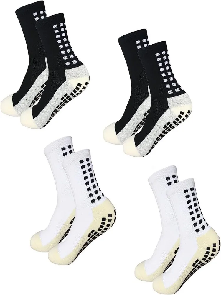 4 Pair Men\'s Soccer Socks Anti Slip Non Slip Grip Pads for Football Basketball Sports Grip Socks