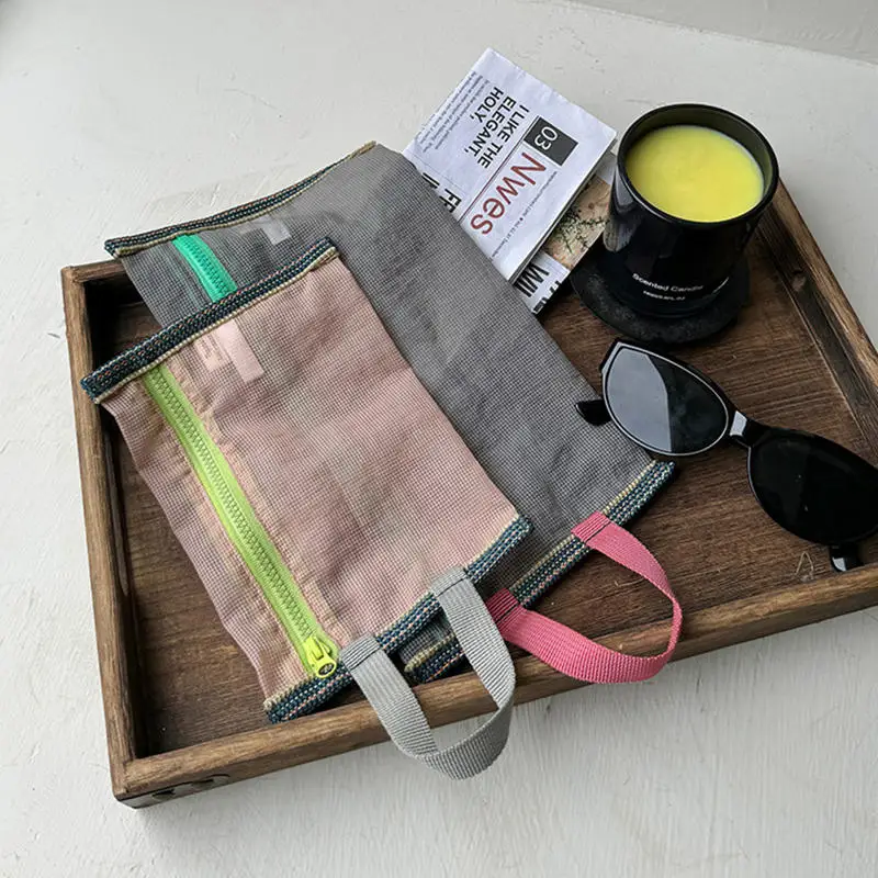 

Translucent mesh nylon storage bag ID bag travel ticket data line pen storage portable thin foldable Cosmetic bag Pencil Case