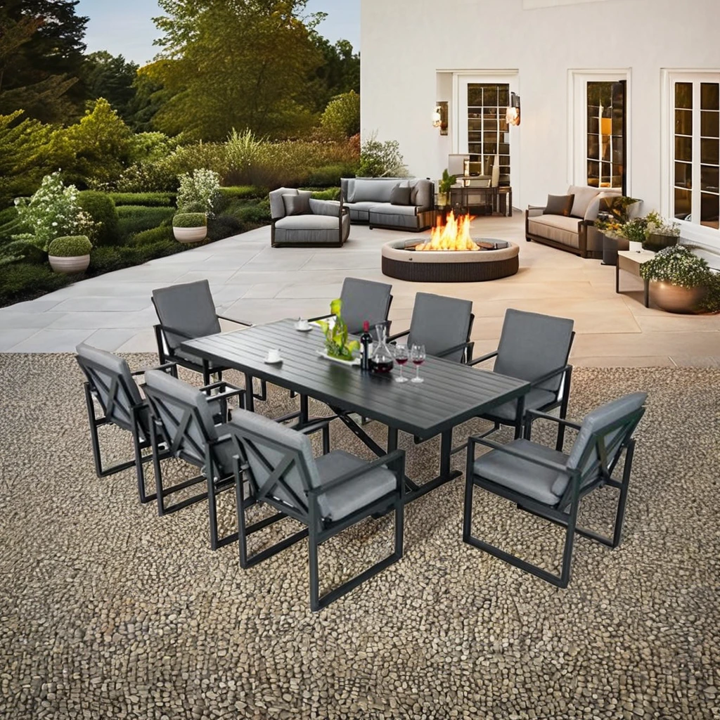 

Modern 8-Piece Aluminum Dining Chair Set Outdoor Furniture Metal Patio Dining Table Garden Hotels Courtyards Parks Schools Gyms