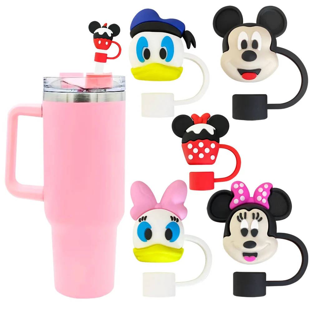 MINISO 3D Stereo Mickey Minnie Straw Cover Cap 10MM Drink Straw Plug Reusable Fit Cup Accessories Straw Cap Charms Pendant Gift