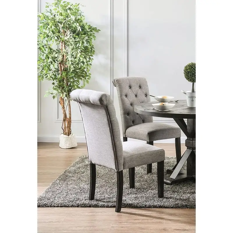 Juego de 2 sillas auxiliares clásicas, tela tapizada con botones, madera maciza, respaldo de desplazamiento, muebles de comedor rústicos