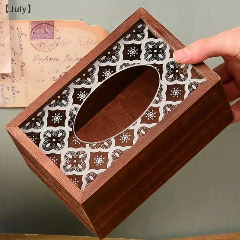 Retro Wooden Tissue Holder Household Paper Towel Storage Box Desktop Napkin Organizer Removable Tissue Boxes For Home Office