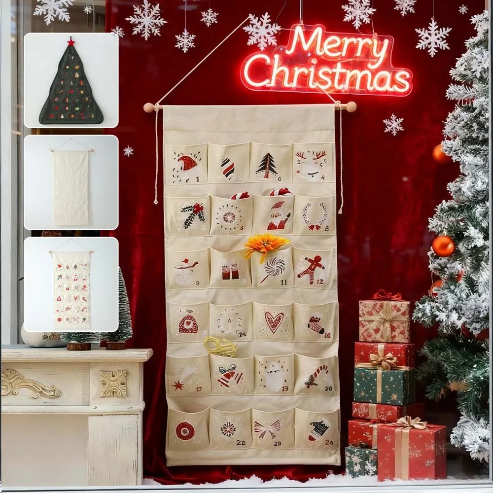 

24 кармана, подвесные сумки для адвент-календаря, многоразовые сумки для хранения, праздничный декор с обратным отсчетом для домашнего офиса, рождественской вечеринки