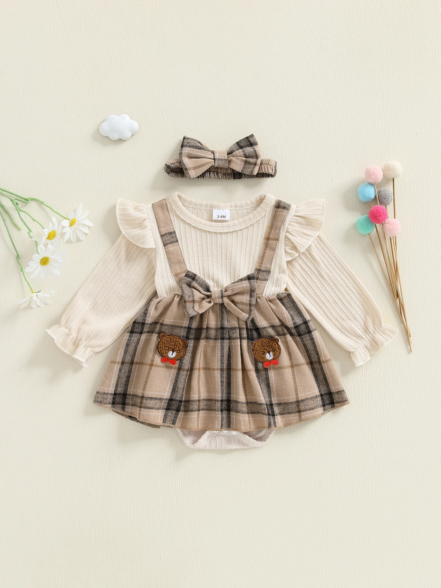 

Cute Toddler Floral Print Overall Dress Stylish Bunny Applique Sleeveless Romper with Matching Bow Headband