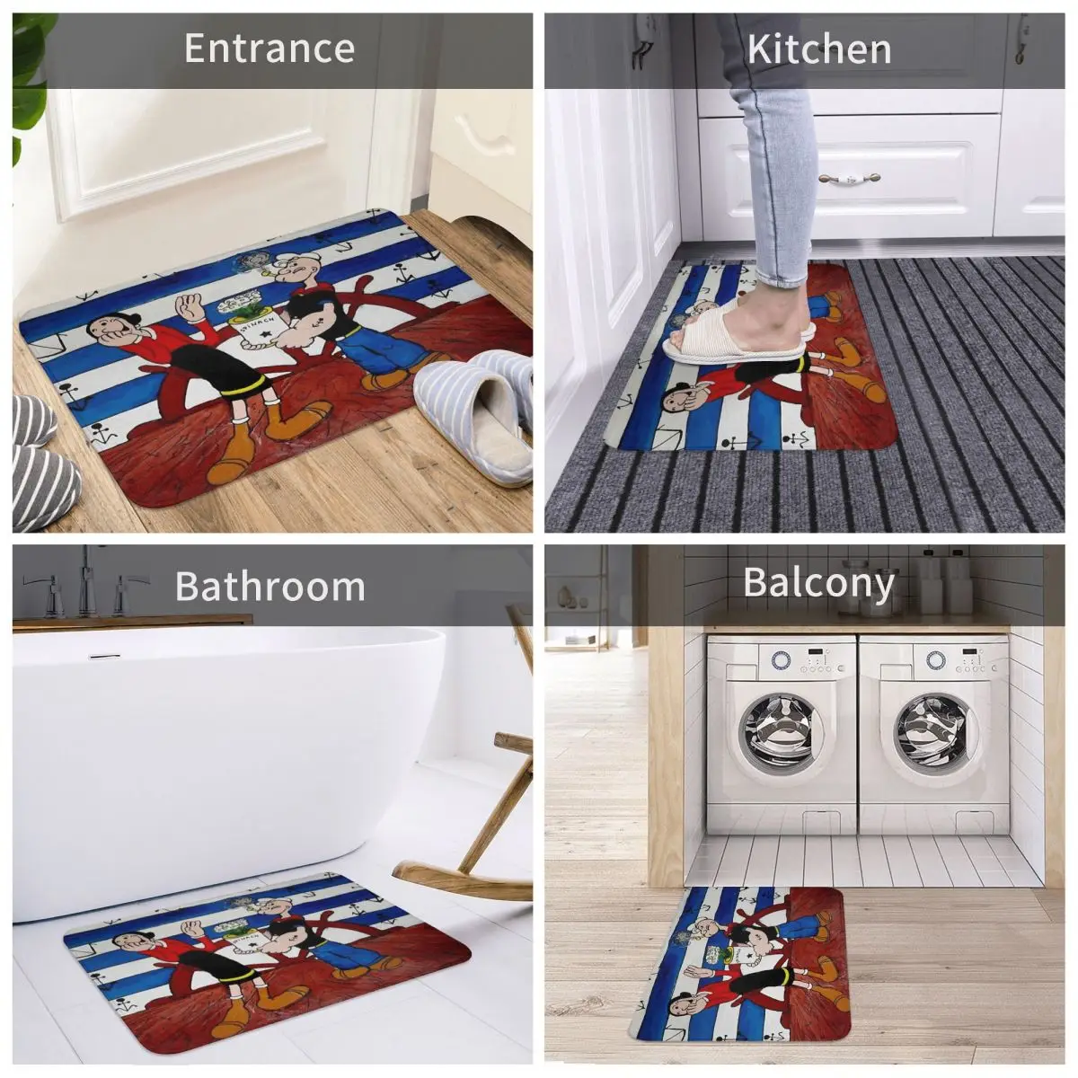 Popeye the Sailor Popeye the Sailor Bath Non-Slip Carpet The-Navy Living Room Mat Welcome Doormat Home Decoration Rug