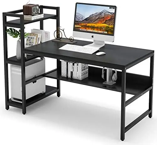 

Computer Desk with Shelves, 60 inches Large Office Desk Reversible Study Writing Desk with Bookshelf and Tower , Modern Compute