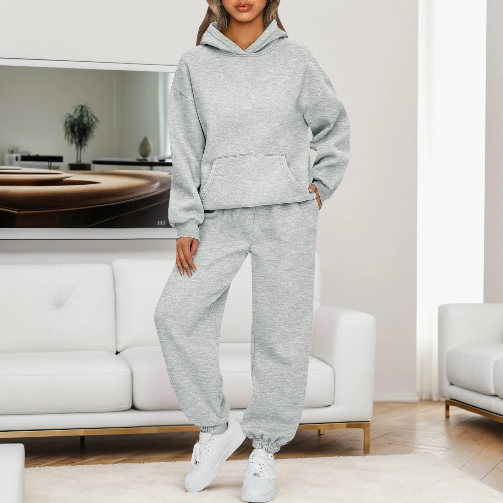 Women Sweatpants and Hoodie Set Oversized Tracksuit Two Pieces Set Hooded Pullover Trousers Suit Streetwear Oversized Outfits