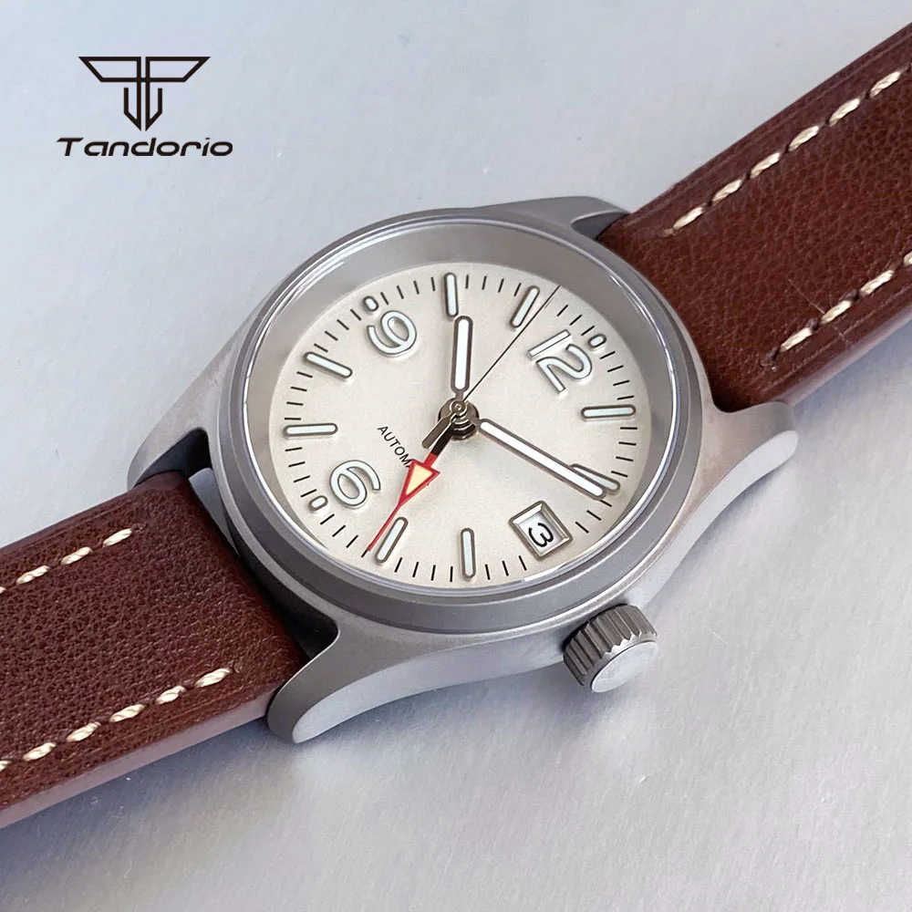 Tandorio 36mm Pilot Mechanical NH34 Diver Titanium Automatic GMT Watch Date Sapphire Ultralight Men's Wristwatch Green Lume