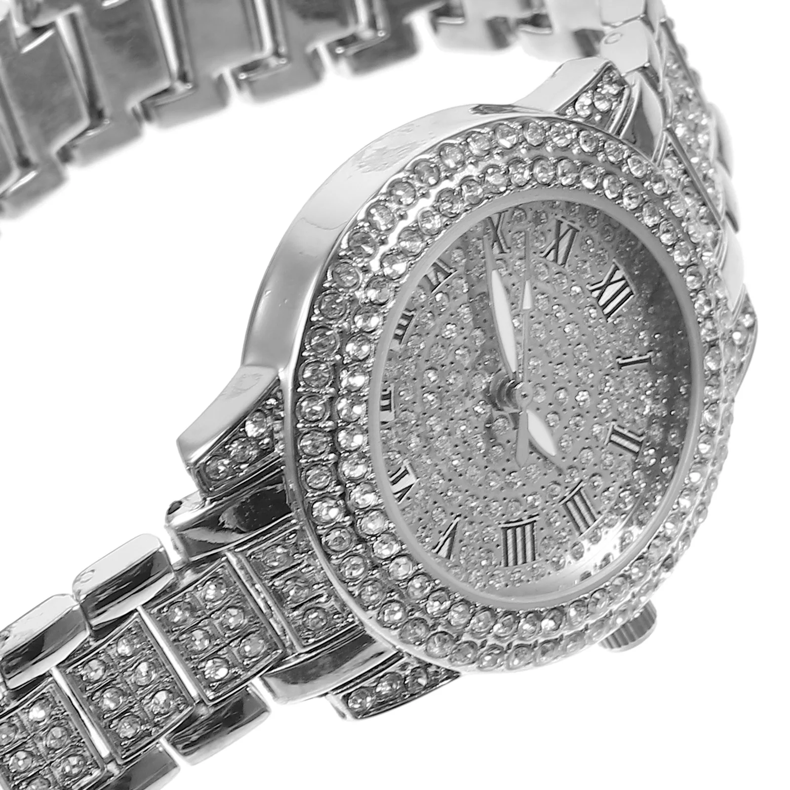 

Full Diamond Quartz Watch Delicate Metal Strap Men's Wristwatch Precise Timekeeping Stylish Decorative Bracelet Roman Numeral