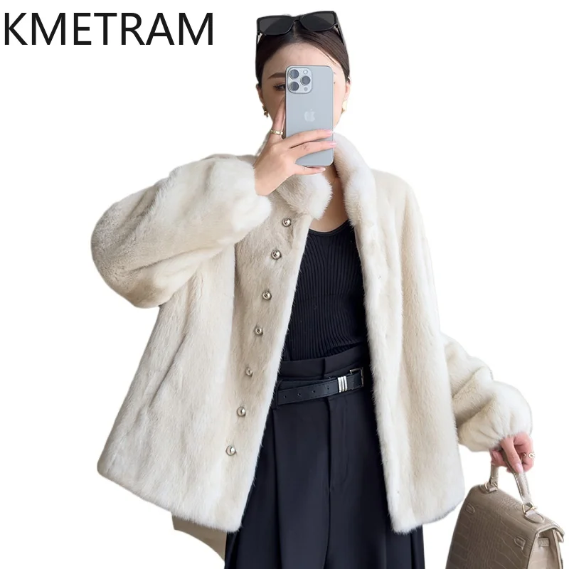 KMETRAM 100% veste de fourrure de vison entière femme luxe col montant manteau de fourrure véritable vêtements d'extérieur d'hiver femmes vêtements 2025 шуба ж Döncud