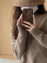 Vintage Amber Leopard Phone Case for iphone 14 13 12 11 pro max X XS XR 14promax ins Popular Soft IMD Cover Gift Woman Girl
