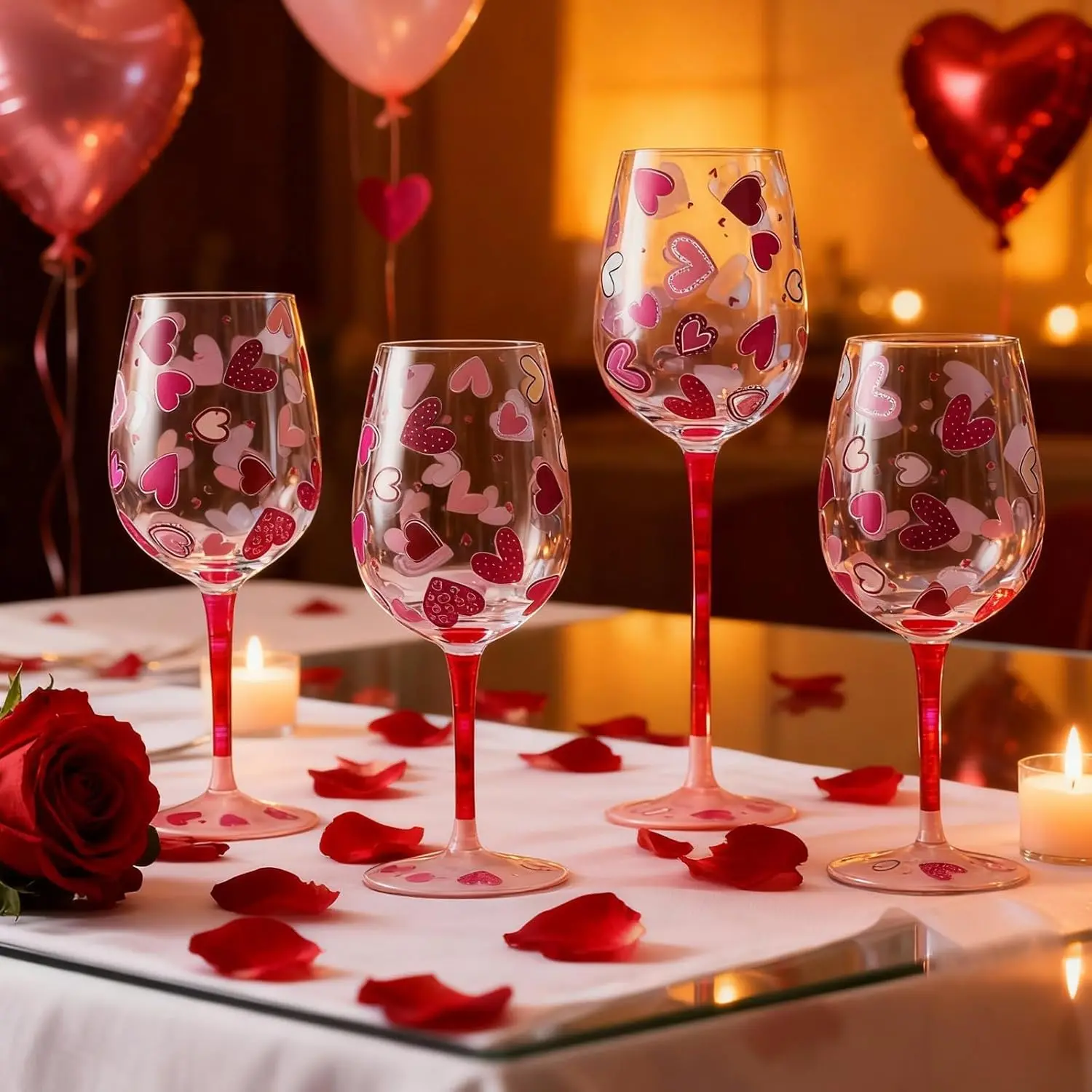 

Набор из 4 бокалов для вина на День святого Валентина с ручной росписью в виде сердца для праздничных мероприятий