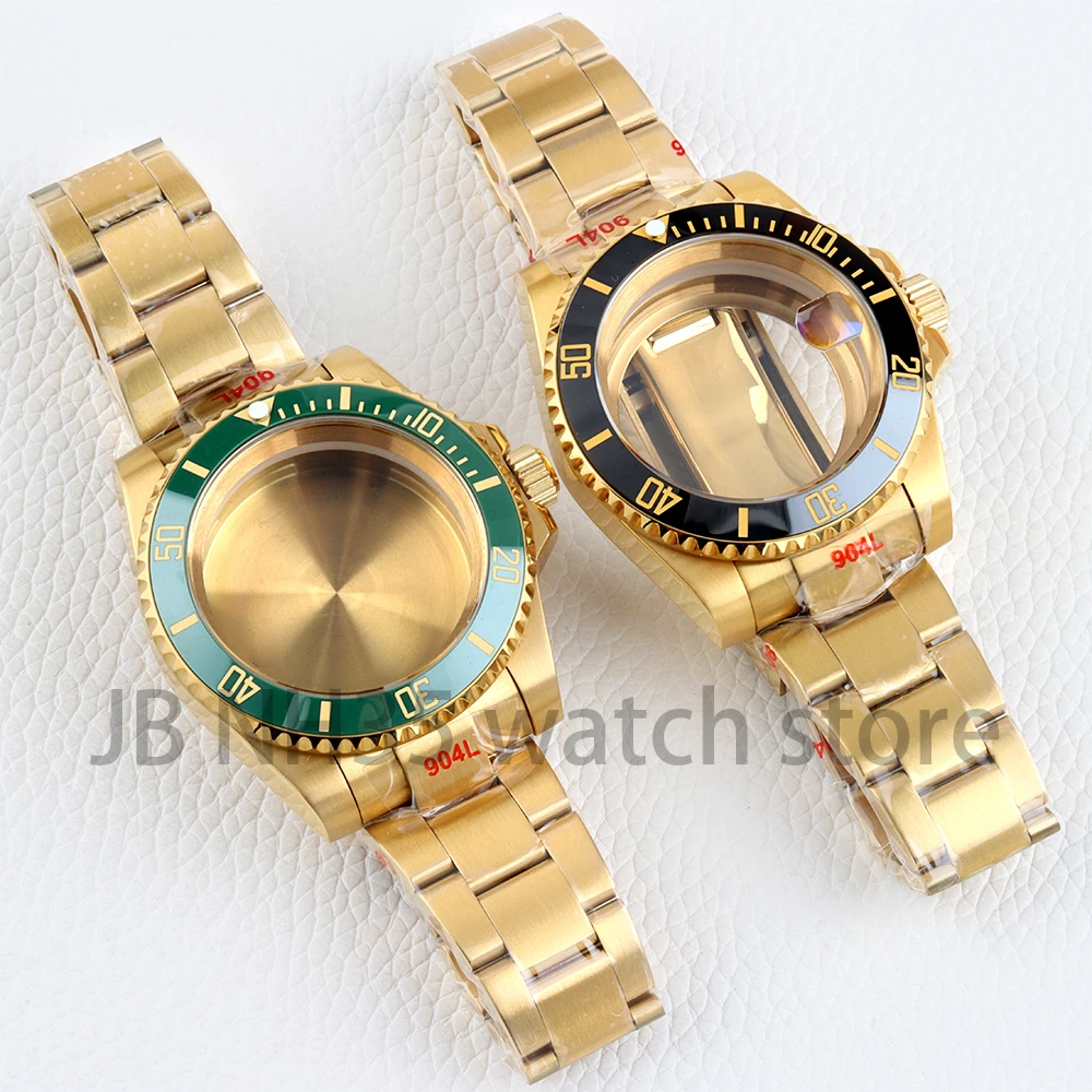 

40MM NH35 Gold Watch Case Waterproof Solid Oyster Bracelet For SUB GMT NH34 NH35 NH36 Movement 28.5mm Dial Watch Accessories
