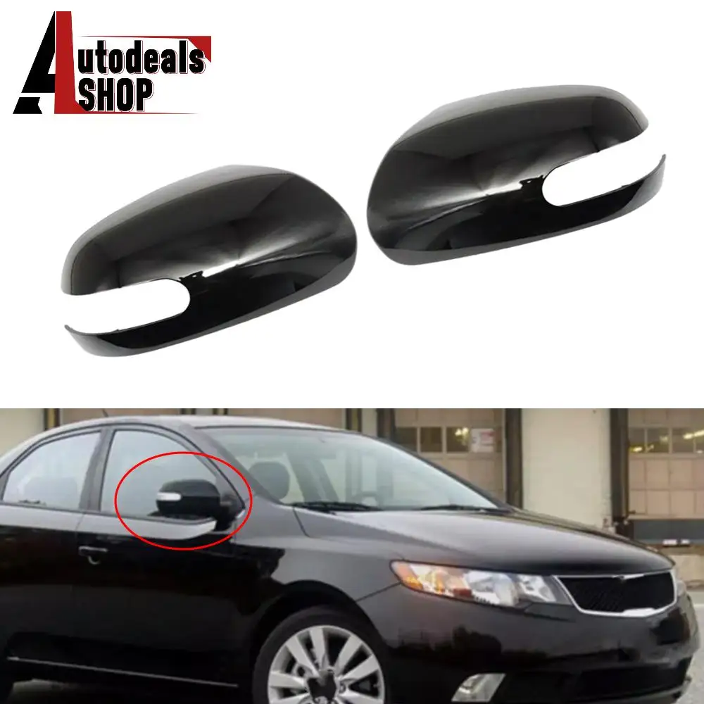 2PCS Side Rearview Mirror Cover Caps Shell Replacement for Kia Forte with Lamp Type 2009 2010 2011 2012 ABS Glossy Black