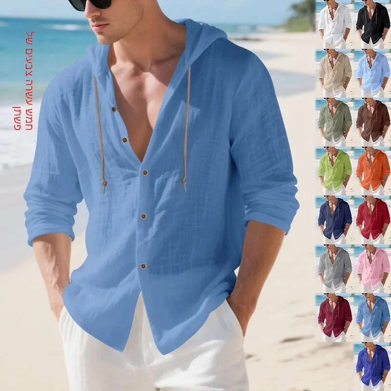 

Men's Loose Linen Shirt Long Sleeve Beach Casual Hoodie Open Cardigan Autumn Fashionable Outdoor Style Non-Shrinkage Thin Model