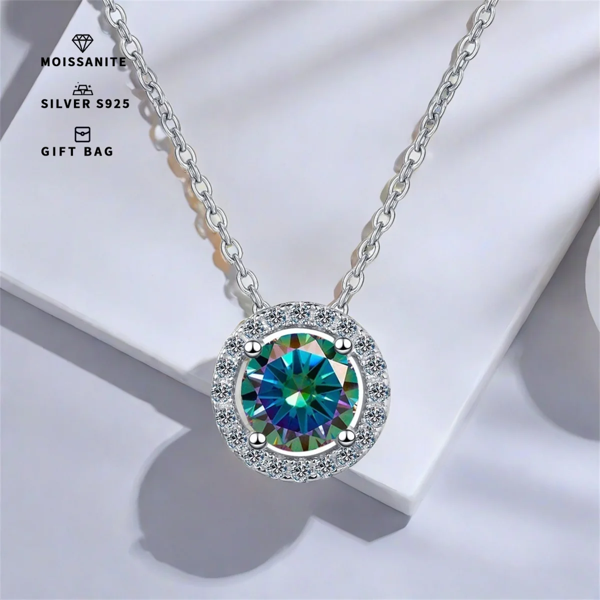 S925 silver plated platinum 0. 5ct/1ct/2CT Men's & Women's pendant inset round rainbow GRA moissanite chain luxury jewelry gifts