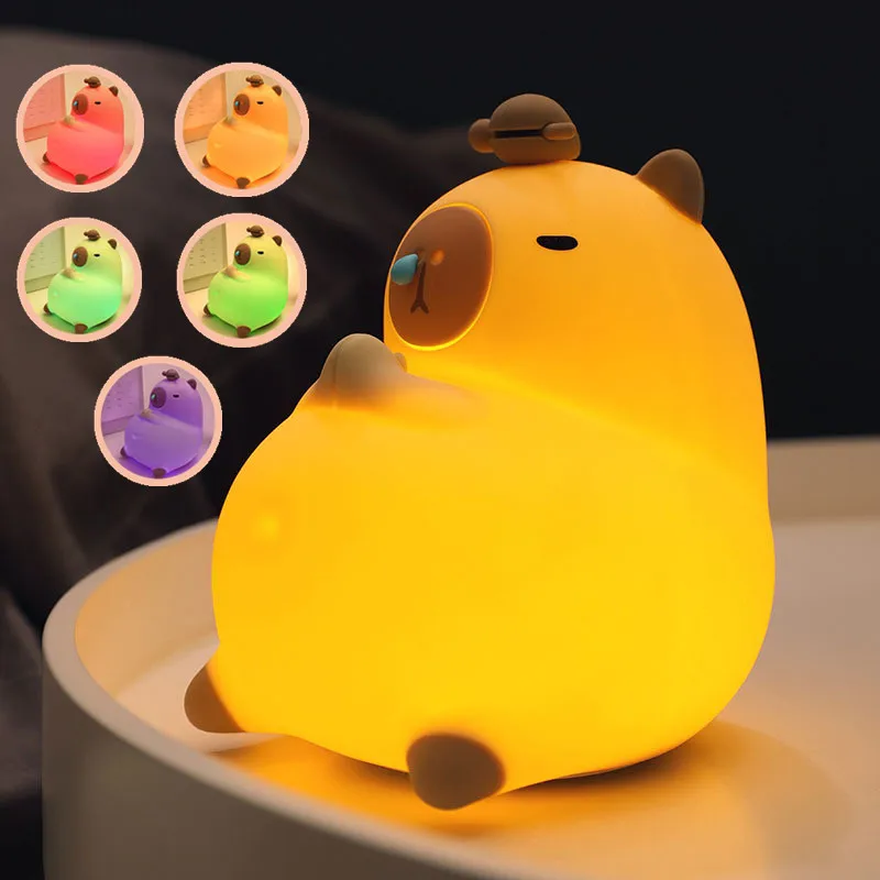 

Capybara Silicone Nightlight USB Rechargeable Touch Switch Timing Dimming Cute Cartoon Animal Night Lamp for Children Room Decor