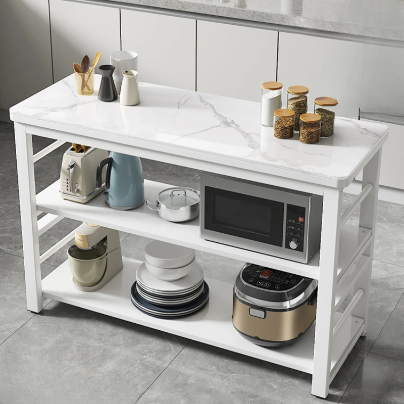 Kitchen shelves, floor-to-ceiling multi-layer microwave oven shelves, multifunctional slate cutting table, rectangular table