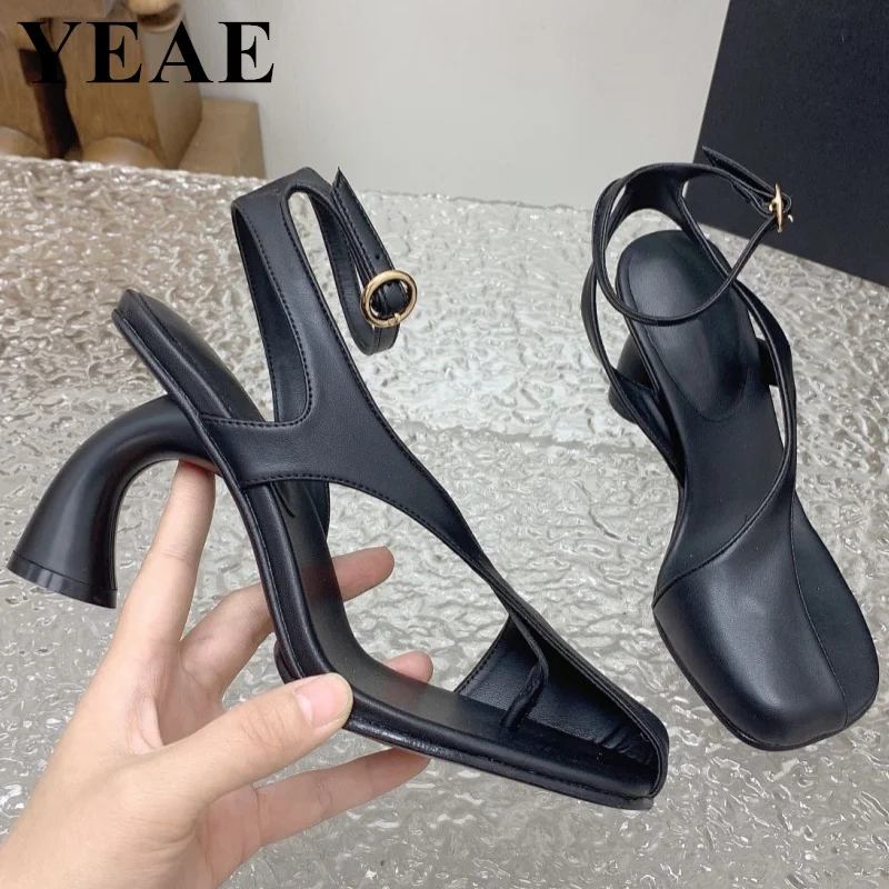 Fashion Women Strange High Heels Pumps Hollow Out Ankle Strap Sandals Lades Genuine Leather Party Dress Shoes Women Pumps 2024