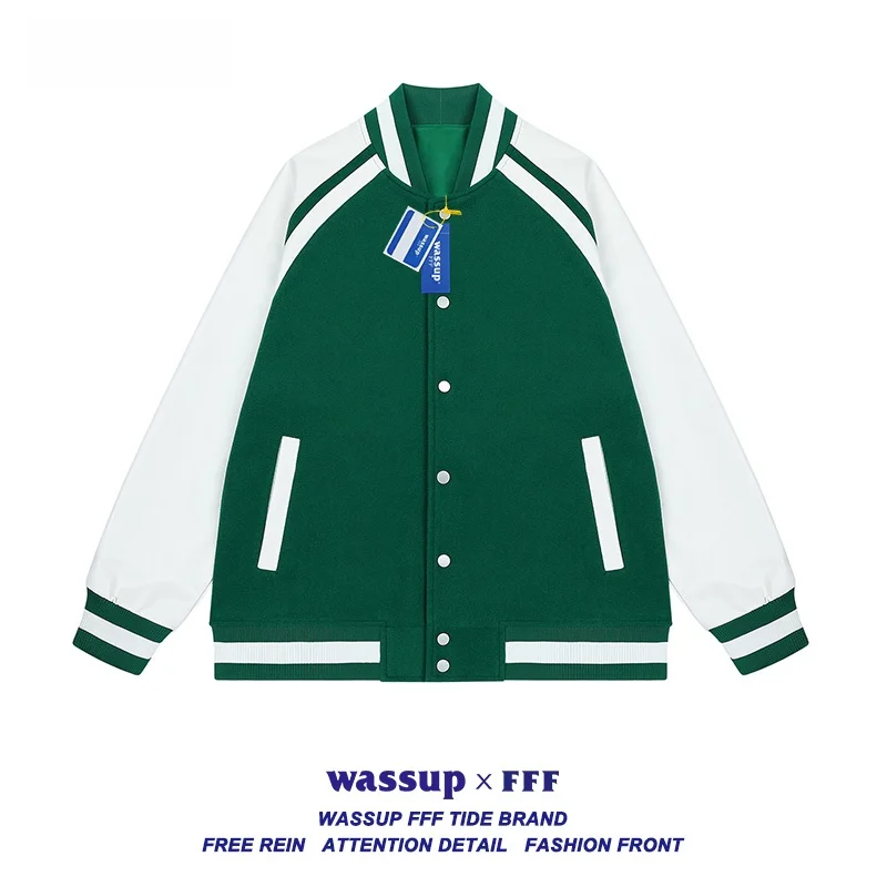

Wassup Fff Oversize Винтаж Американский бейсбол Джанет High Street Верхняя одежда для пар Молодежная мода Осень Теплый полиэстер
