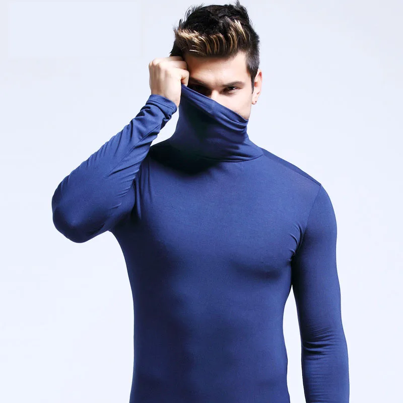 T-shirt calda invernale da uomo nuova colletto rialzato tinta unita pullover basic felpa calda e confortevole top intimo