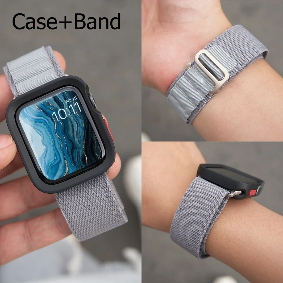 Apple Watchストラップ46mm 49mm 45mm 44mm 40mm 41mm 42mm用ケース+アルパインバンド、iWatchシリーズ10 9 8 SE 4 3 7 6 5用ナイロンコレアブレスレット