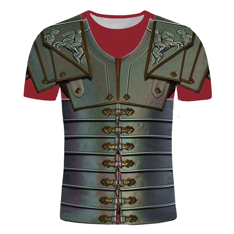 Vintage 3D Printed Medieval Knight Armor T-shirt women Street Casual Cosplay T Shirts Round Neck Short Sleeve Loose Tees Tops
