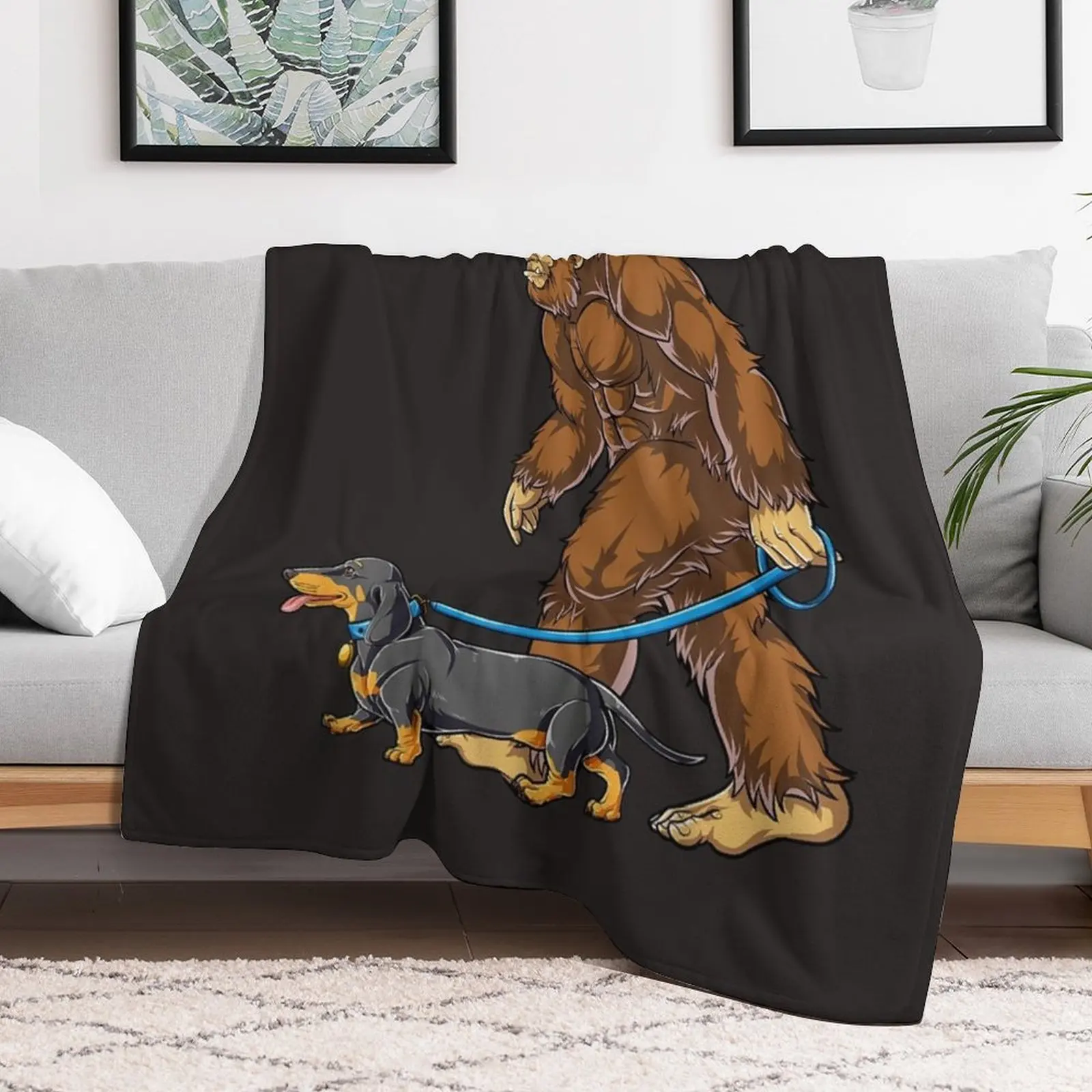 Bigfoot Dog Walk Dachshund Sasquatch Throw Blanket Soft Big Bed Blankets