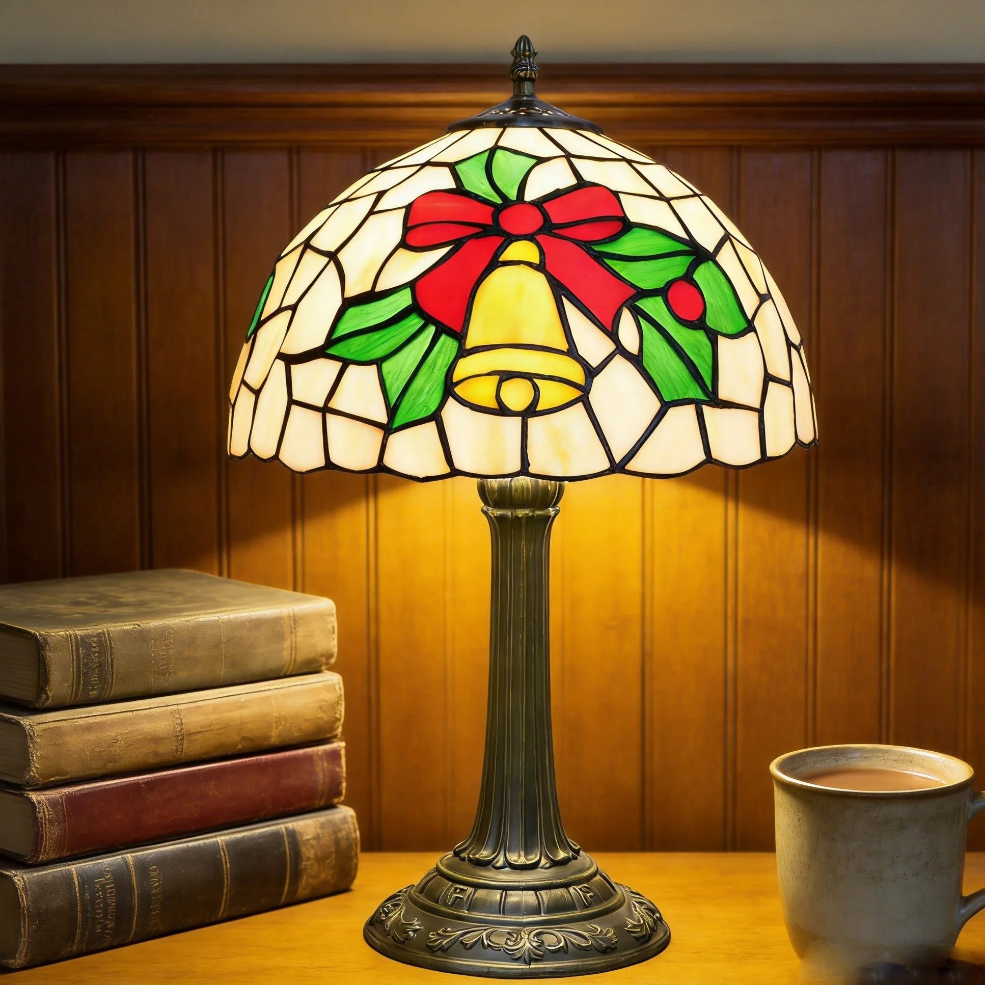 Christmas Table Lamp Indoor Vintage Stained glass Lamp Shades Xmas bells Desk Lamp Decorations for Bedroom Home Restaurant Decor