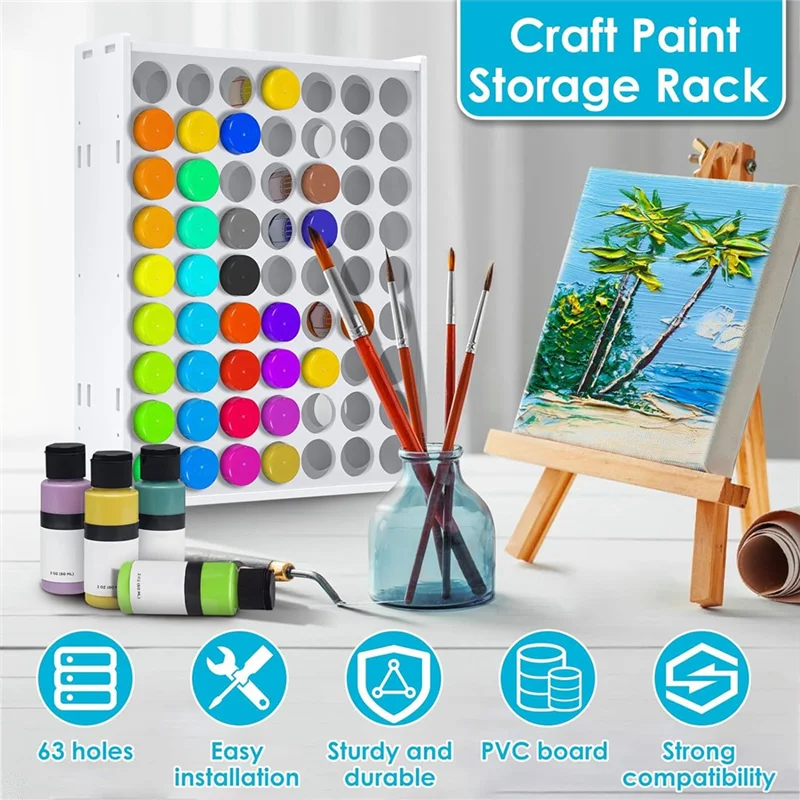 

63 Holes Craft Paint Storage Organizer Vertical Paint Rack Stand Wall Mounted Paint Organizers For Artsupplies-B91B