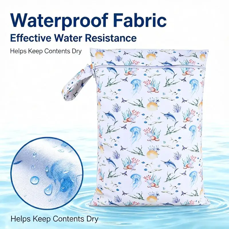 Waterproof Glossy PU Wet Dry Bag 27.5x40cm Solid Color Large Capacity Snap Handle Storage Pouch For Maternity Baby Diapers