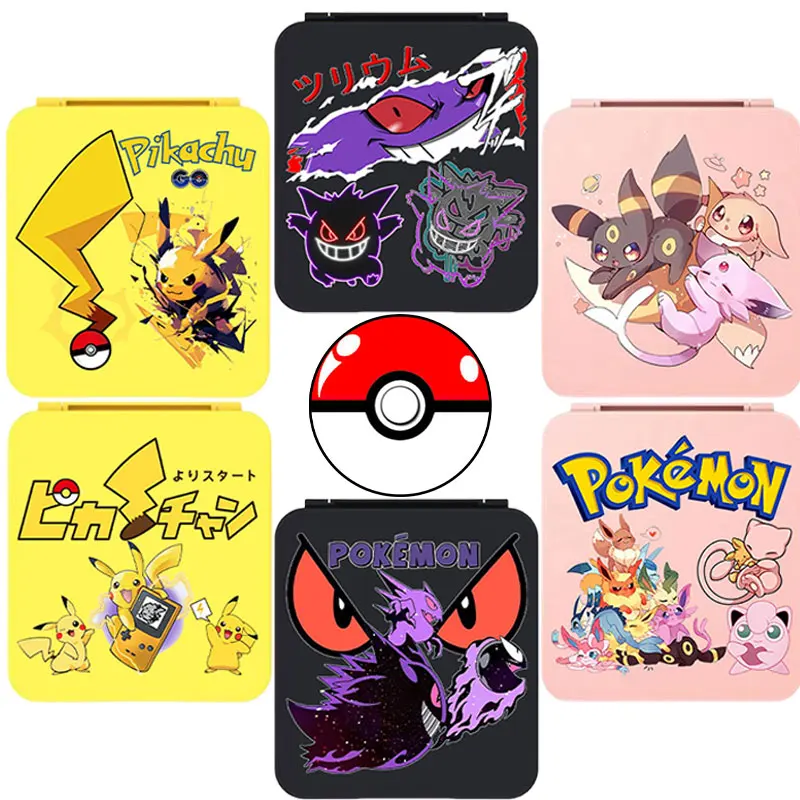 

Портативный жесткий чехол для хранения игровых карт Pikachu Gengar для Nintendo Switch, OLED, силиконовый чехол для игровых карт с 12 слотами для игровых карт