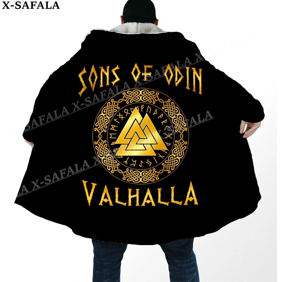 

Viking Odin Tattoo Symbol Totems Art Thick Warm Hooded Cloak Men Overcoat Coat Windproof Fleece Cape Robe Hooded Blanket-9