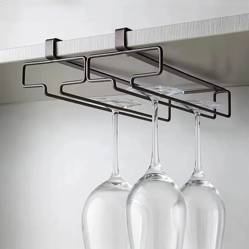 Carbon Steel Wine Glass Rack - No Drill Hanging Holder for Stemware, Electroplated Multi-Size Cup Organizer Wine Glass Storage