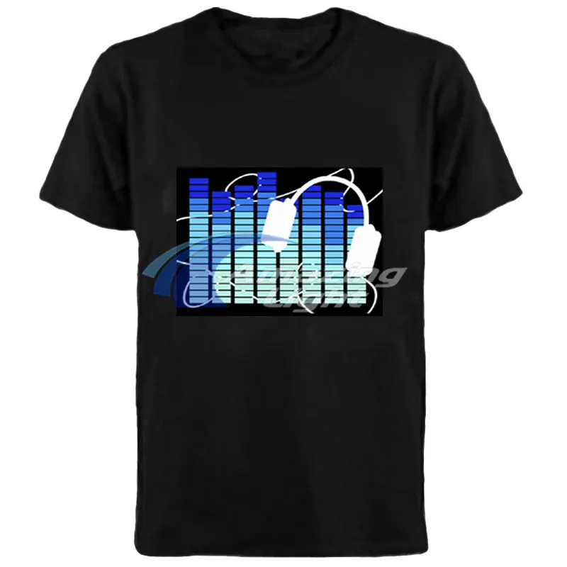 Men\'s T-shirt 100% Cotton Love Heart Shape Logo Light Up LED  T shirt Sound Activated Flashing El Panel T-shirt