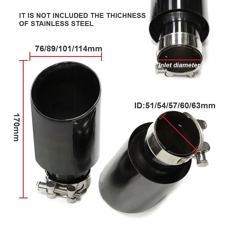 1Piece Car Black Stainless Steel Exhaust System Muffler Tip End Bevel Edge Outlet Universal Modified Exhaust Pipe Accessories