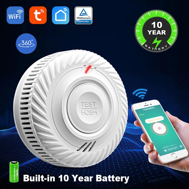 Independent Smoke Alarm Built-in 10 Year Battery Smoke Alarm Intelligent Graffiti WIFI Interconnected Smoke Alarm