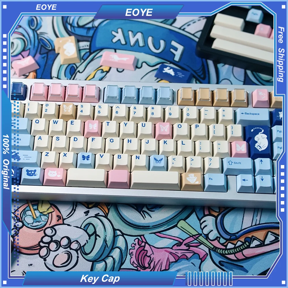 JINXI Large Full Set Key Cap Underland Alice Theme PBT Original Profile 5 Sides Thermal Sublimation Keycap for Custom Keyboard