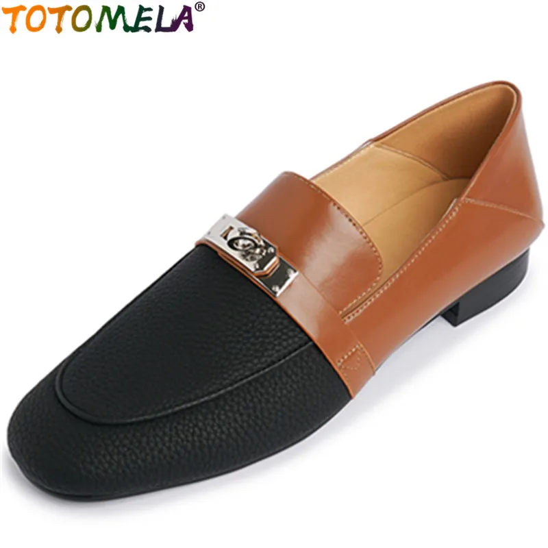 

TOTOMELA 2022 New Mixed Colors Square Low Heels Pumps Retro Genuine Leather Shoes Woman Slip On Office Ladies Dress Shoes