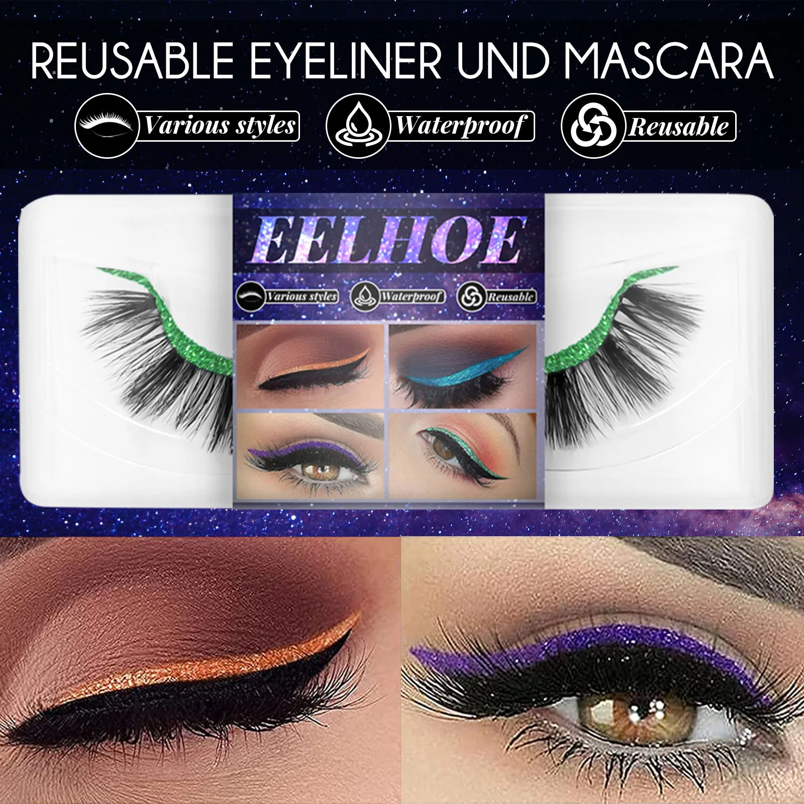 Purple Eyeliner Eyelash Waterproof Sweat-proof Windproof Self-adhesive False Eyelashes Natural Curling False Eyelash Eyeliner