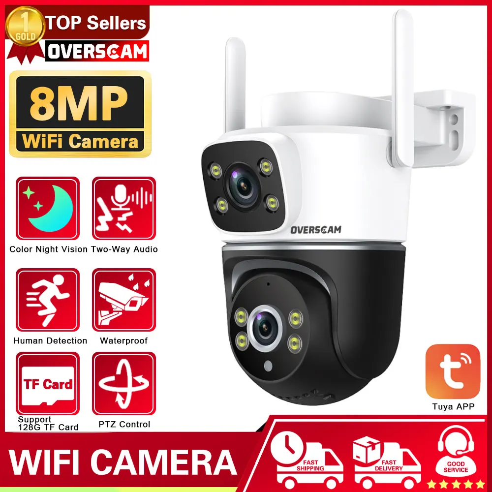 

8MP 4K Tuya WiFi Camera Dual Lens Dual Screen Human Tracking Ai Human Detection Smart Home Video Surveillance SmartLife Camera
