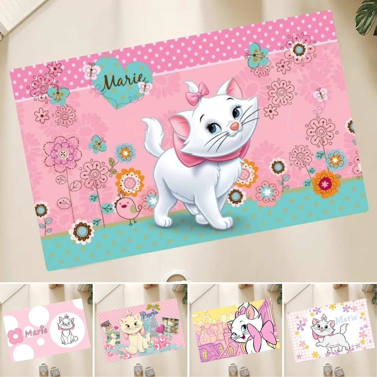 MINISO The Aristocats Marie Cat Doormat Non-Slip Washable Rug Kitchen Floor Mat Living Room and Bathroom Decor Polyester Carpet